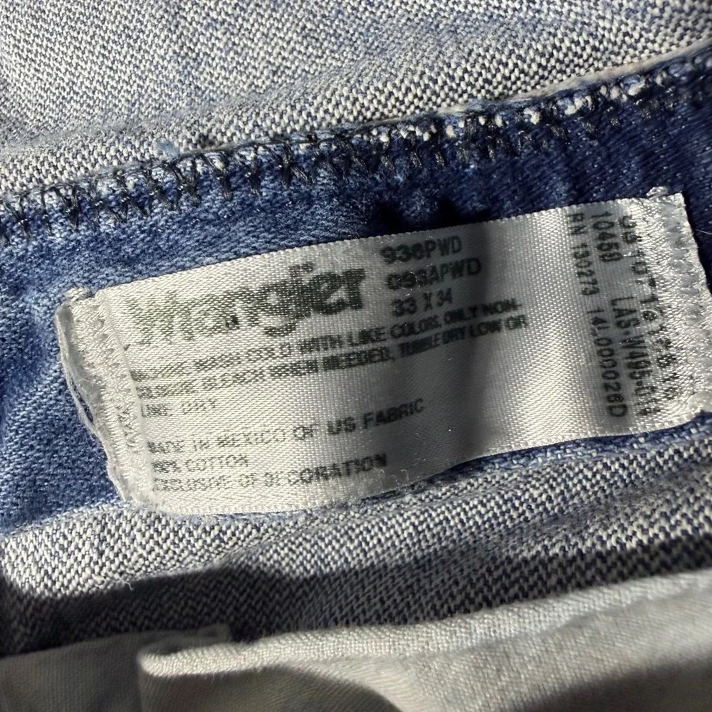 Wrangler 936PWD Cowboy Cut Slim Fit Blue Distressed Jeans 33x34 Mexico